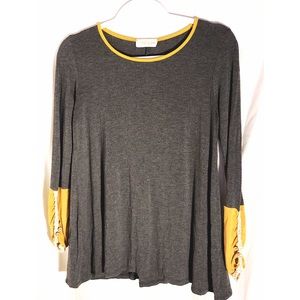grey and mustard cream ruffle long sleeve light